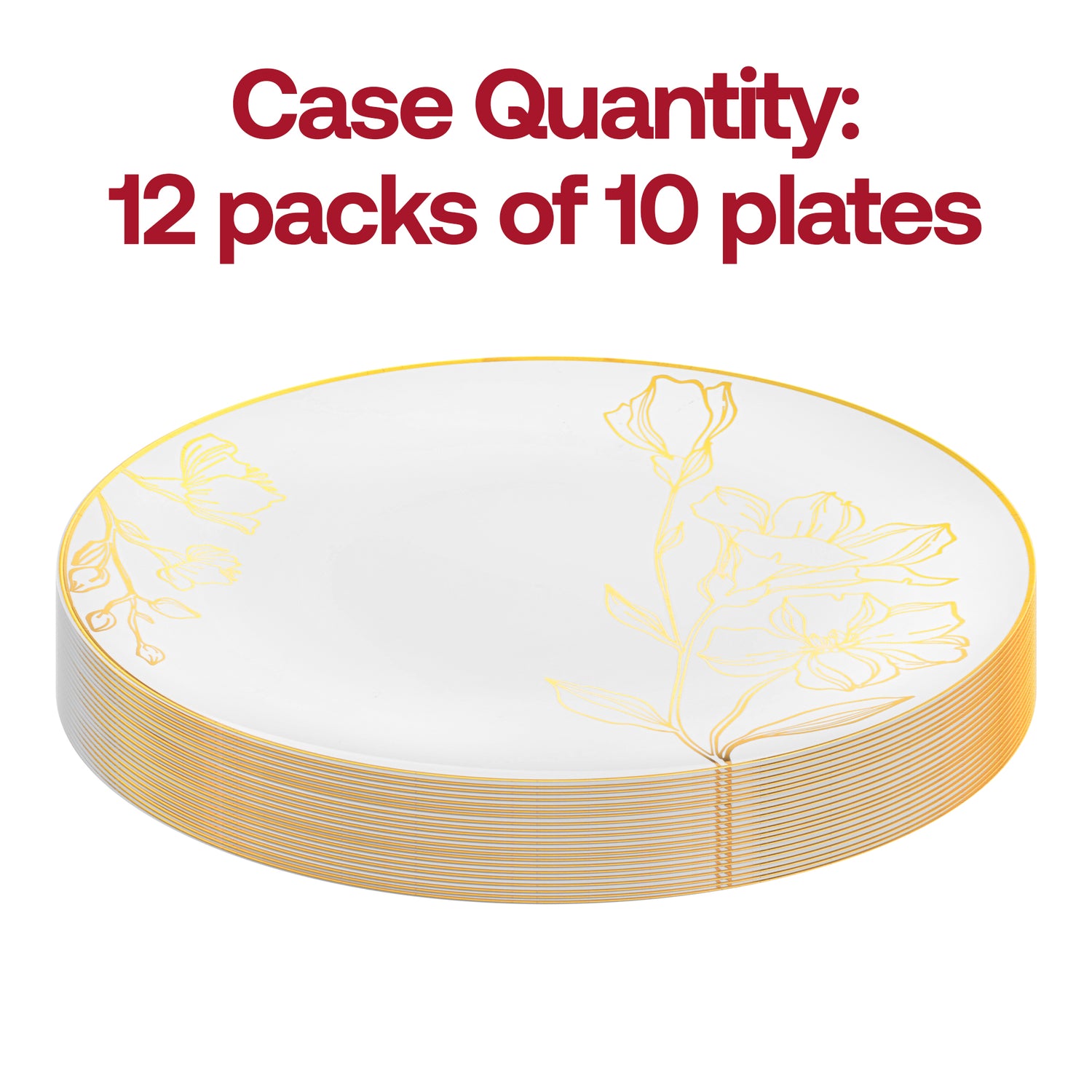 White with Gold Antique Floral Round Disposable Plastic Appetizer/Salad Plates (7.5") Quantity | The Kaya Collection