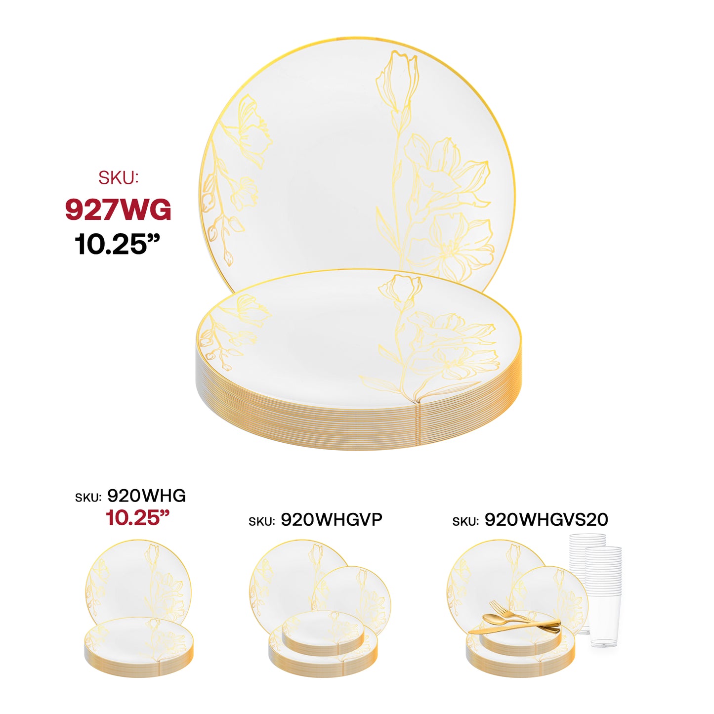 White with Gold Antique Floral Round Disposable Plastic Appetizer/Salad Plates (7.5") SKU | The Kaya Collection