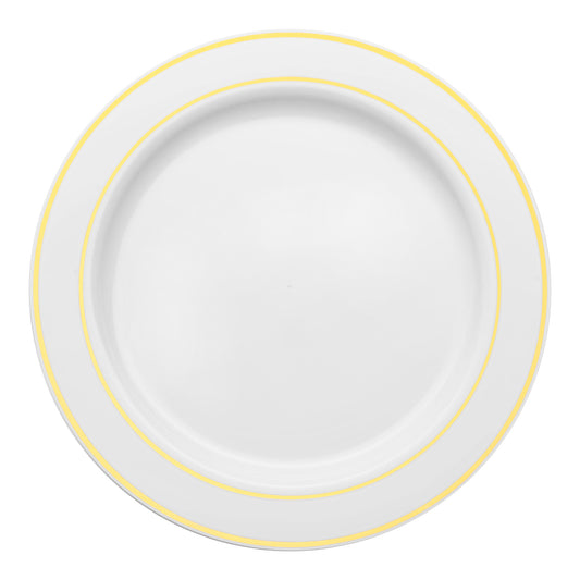 White with Gold Edge Rim Plastic Appetizer/Salad Plates (7.5") | The Kaya Collection