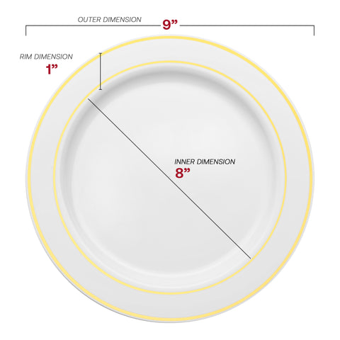 White with Gold Edge Rim Plastic Buffet Plates (9