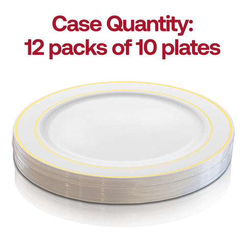 White with Gold Edge Rim Plastic Buffet Plates (9