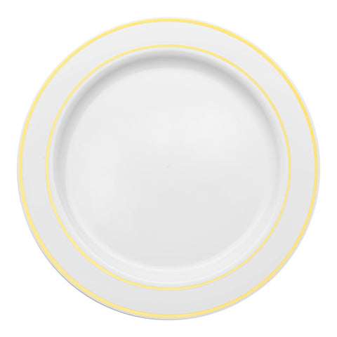 White with Gold Edge Rim Plastic Buffet Plates (9