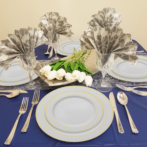 White with Gold Edge Rim Disposable Plastic Dinner Plates (10.25