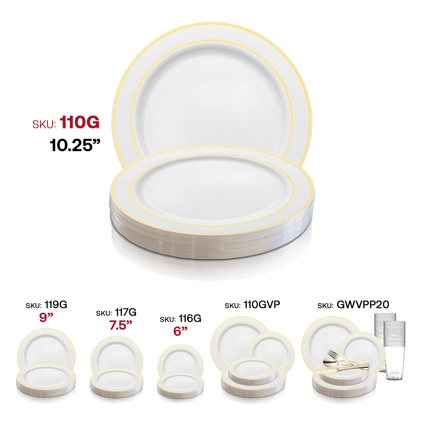 White with Gold Edge Rim Plastic Dinner Plates (10.25") SKU | Smarty Had A Party