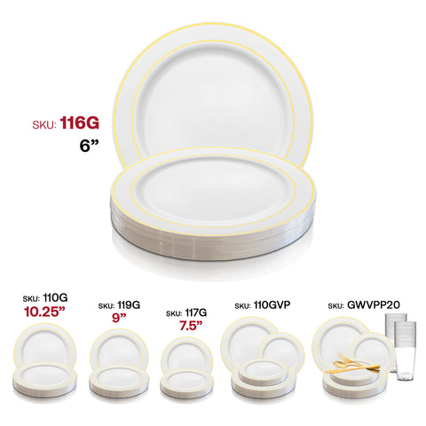 White with Gold Edge Rim Plastic Pastry Plates SKU | The Kaya Collection