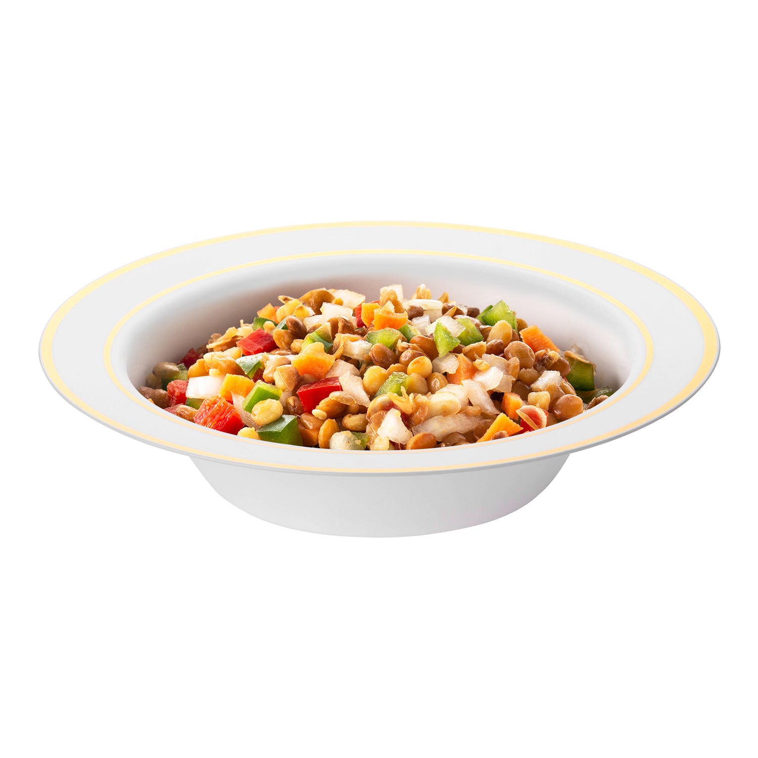 White with Gold Edge Rim Plastic Soup Bowls (12 oz.) Secondary | The Kaya Collection