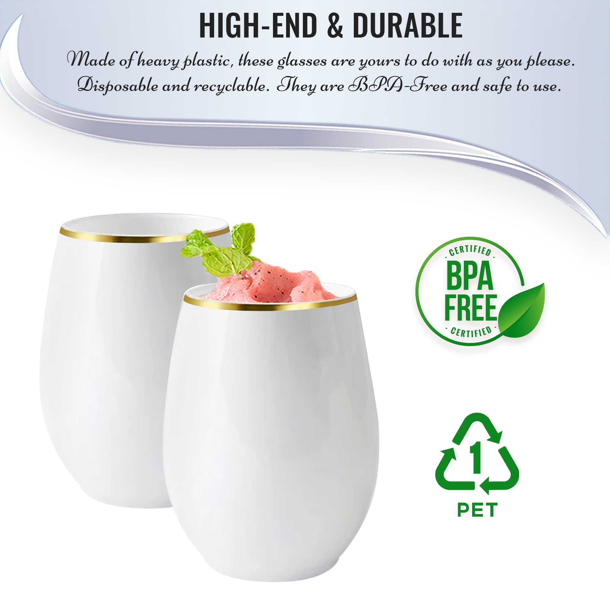 Plastic Glasses - White Gold Rim Wine Glasses | Kaya Collection – The ...