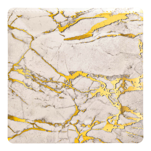 White with Gold Marble Square Paper Disposable Charger Plates (13