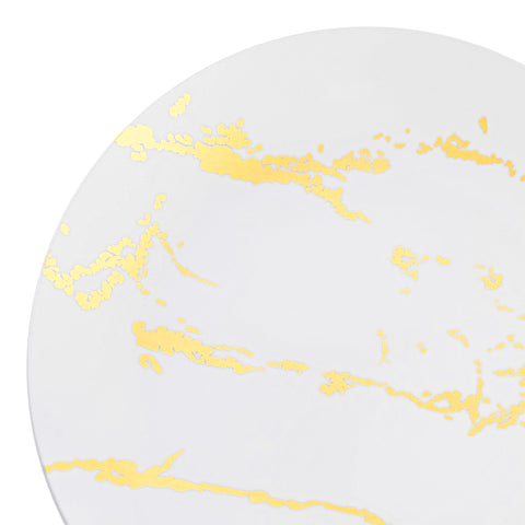 White with Gold Marble Stroke Round Disposable Plastic Appetizer/Salad Plates (7.5