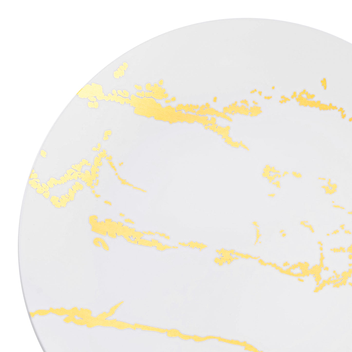 White with Gold Marble Stroke Round Disposable Plastic Dinner Plates (10.25") | The Kaya Collection