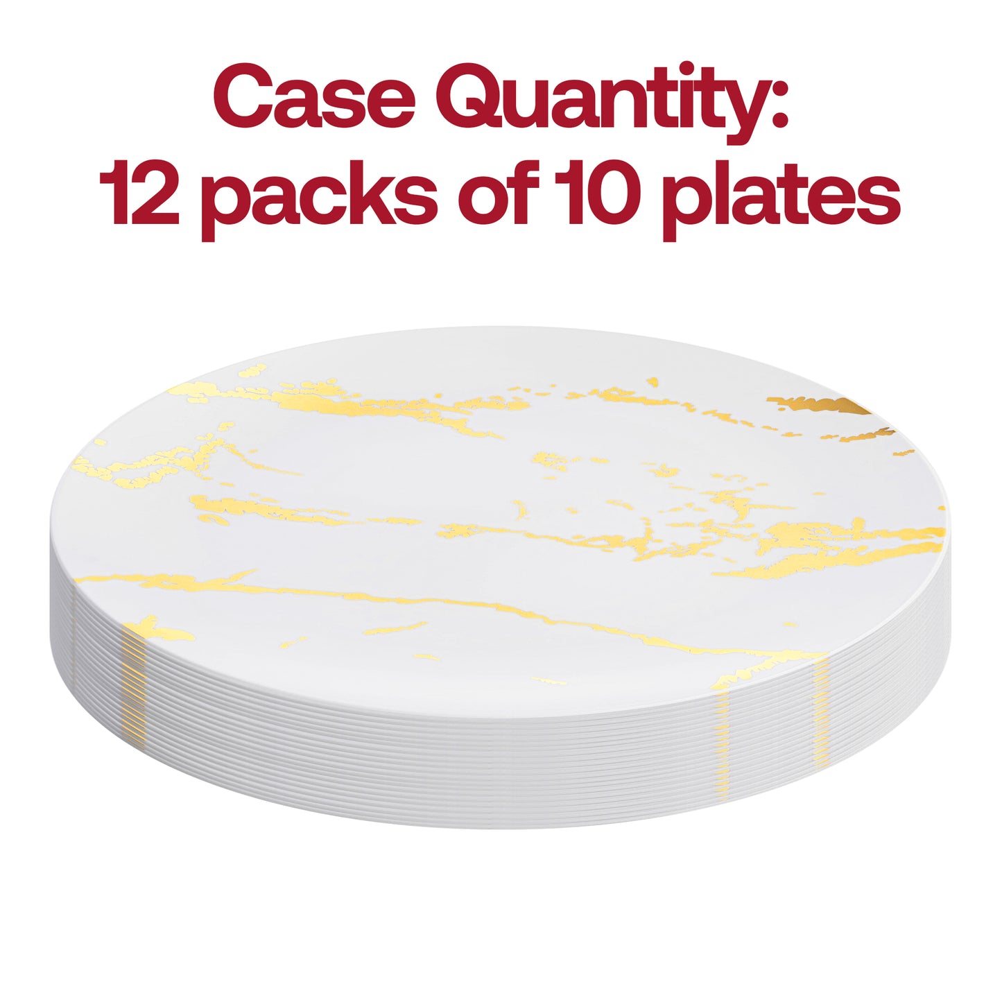 White with Gold Marble Stroke Round Disposable Plastic Dinner Plates (10.25") Quantity | The Kaya Collection