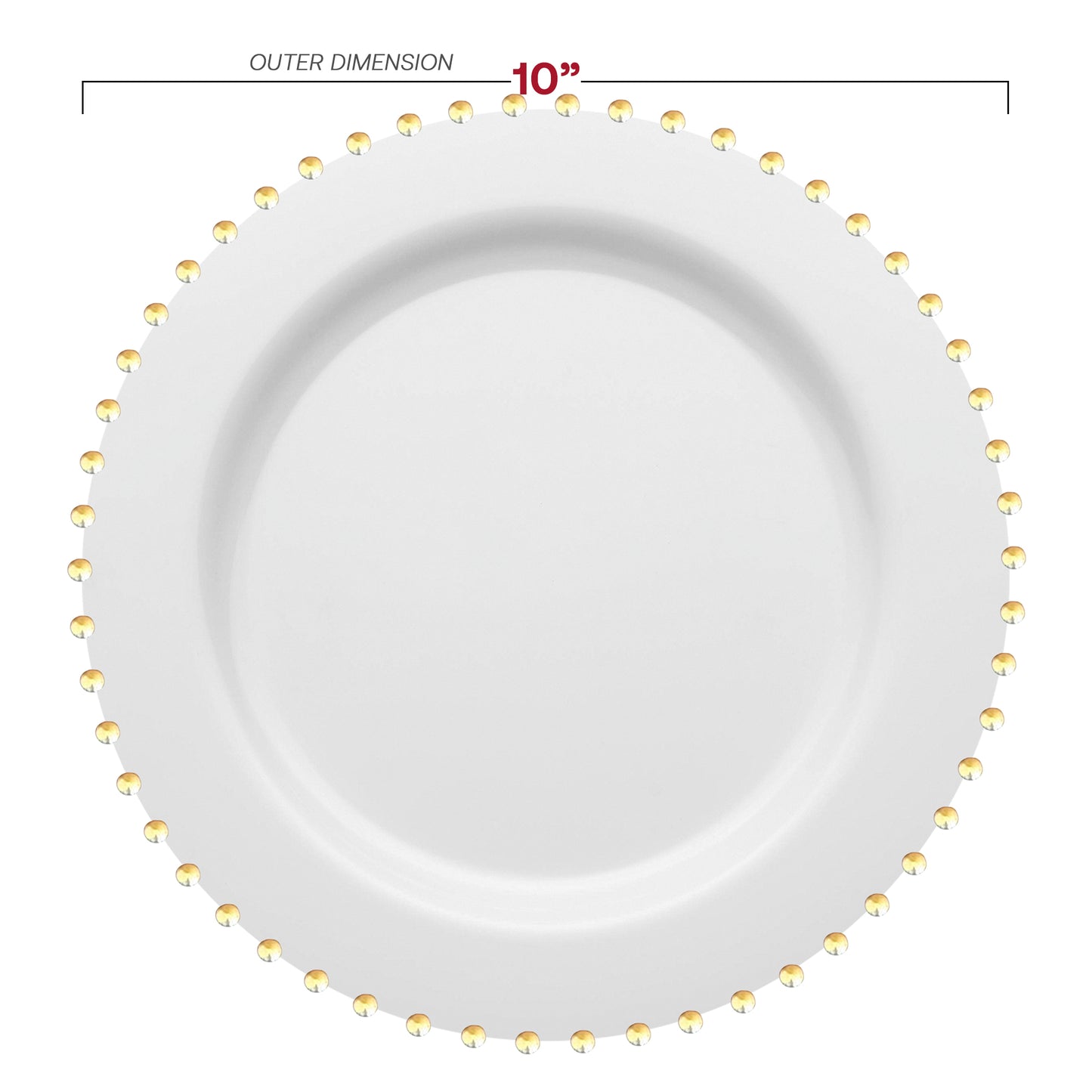White with Gold Pearl String Round Plastic Dinner Plates (10”)