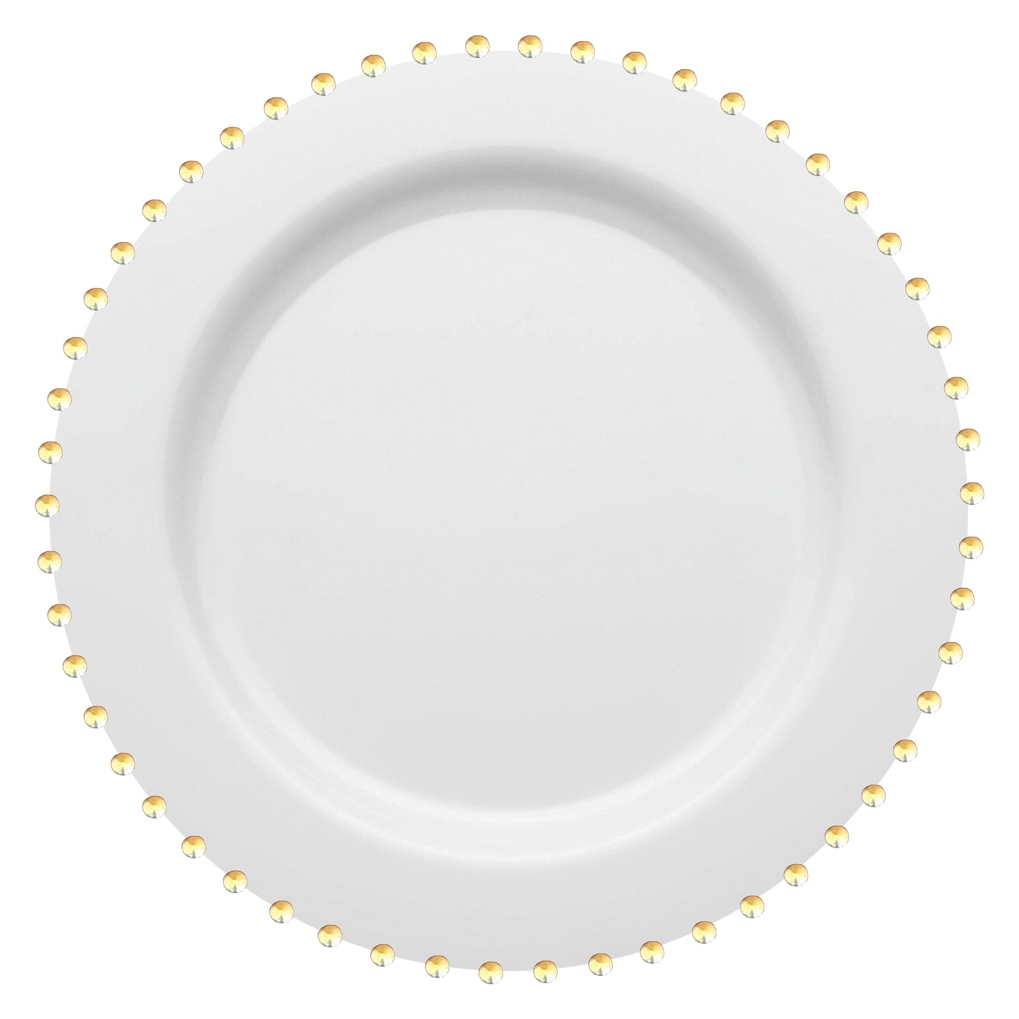 White with Gold Pearl String Round Plastic Dinner Plates (10”)