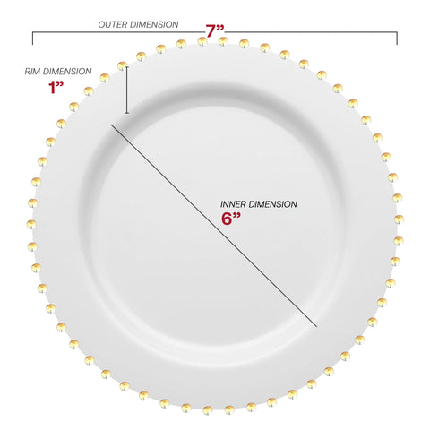 White with Gold Pearl String Round Plastic Salad Plates (7”)