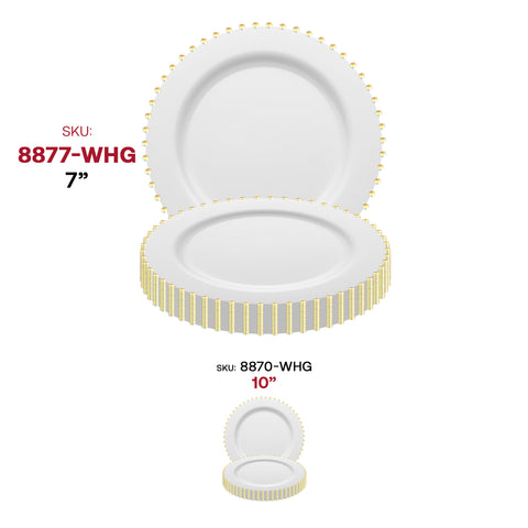 White with Gold Pearl String Round Plastic Salad Plates (7”)