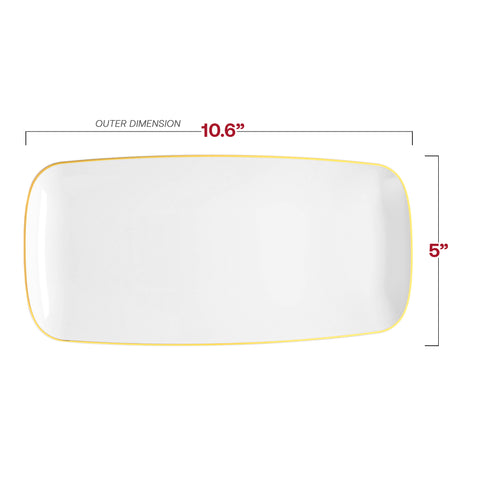 White with Gold Rim Flat Raised Edge Rectangular Plastic Plates (10.6
