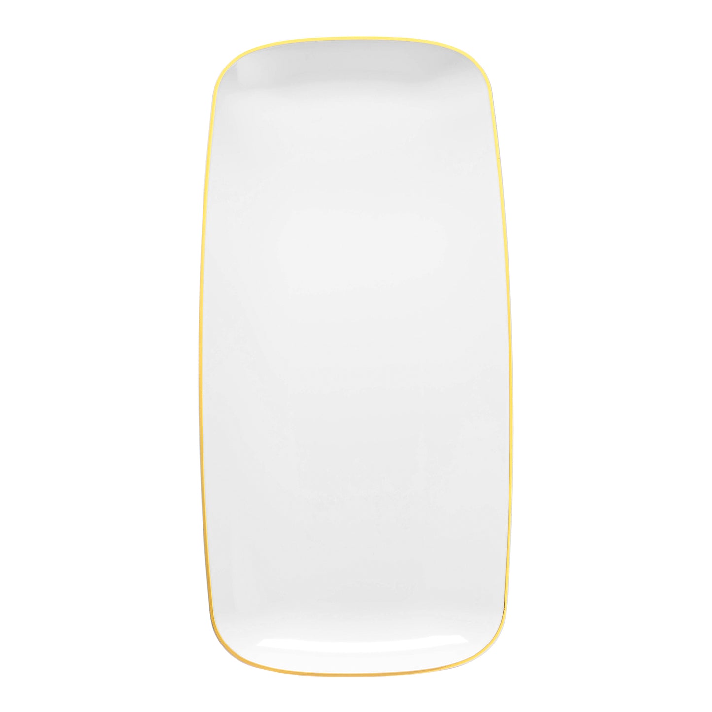 White with Gold Rim Flat Raised Edge Rectangular Plastic Plates (10.6" x 5")