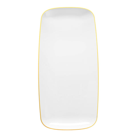 White with Gold Rim Flat Raised Edge Rectangular Plastic Plates (10.6