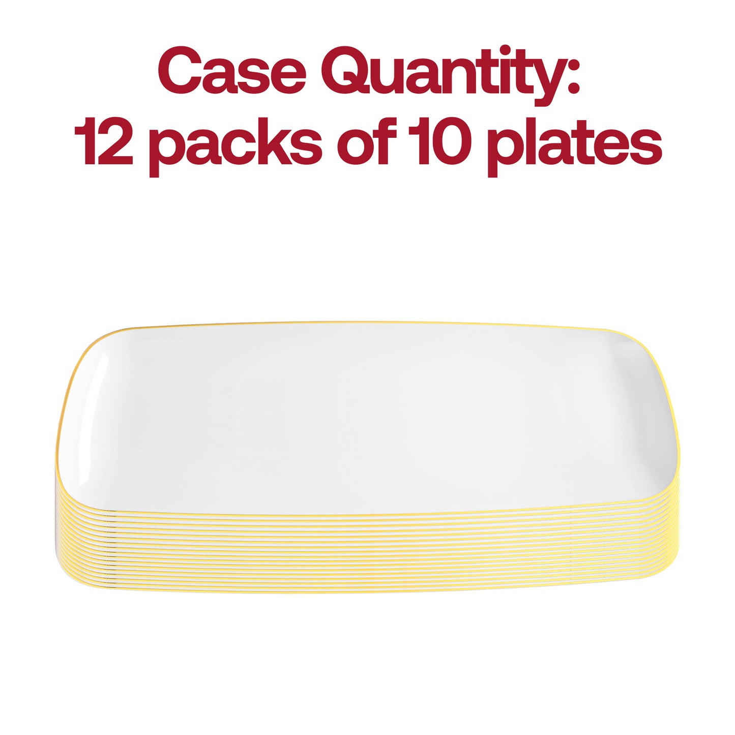White with Gold Rim Flat Raised Edge Rectangular Plastic Plates (10.6" x 5")
