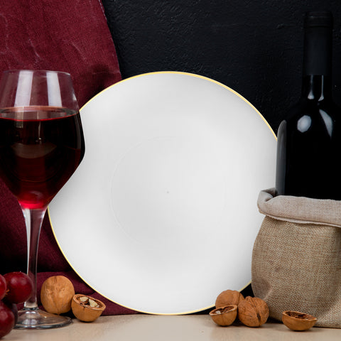 White with Gold Rim Organic Round Disposable Plastic Salad Plates (7.5