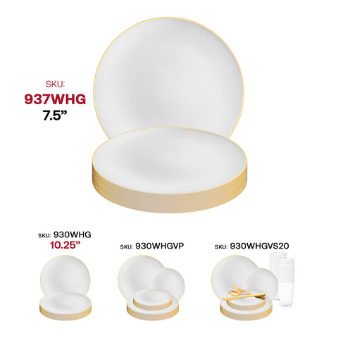 White with Gold Rim Organic Round Disposable Plastic Appetizer/Salad Plates (7.5