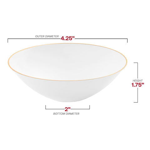 White with Gold Rim Organic Round Disposable Plastic Dessert Bowls (6 oz.) Dimension | Smarty Had A Party