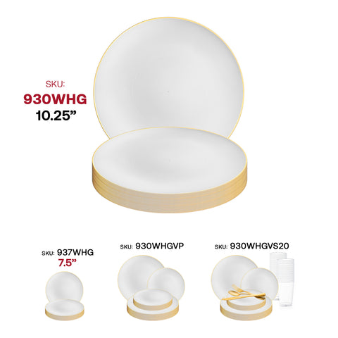 White with Gold Rim Organic Round Disposable Plastic Dinner Plates (10.25