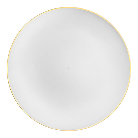 White with Gold Rim Organic Round Disposable Plastic Dinner Plates (10.25