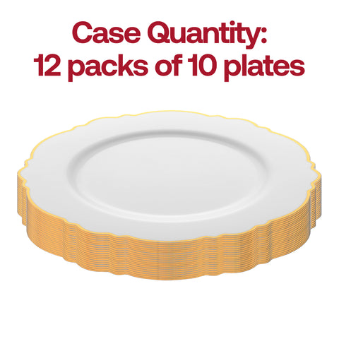 White with Gold Rim Round Blossom Disposable Plastic Appetizer/Salad Plates (7.5