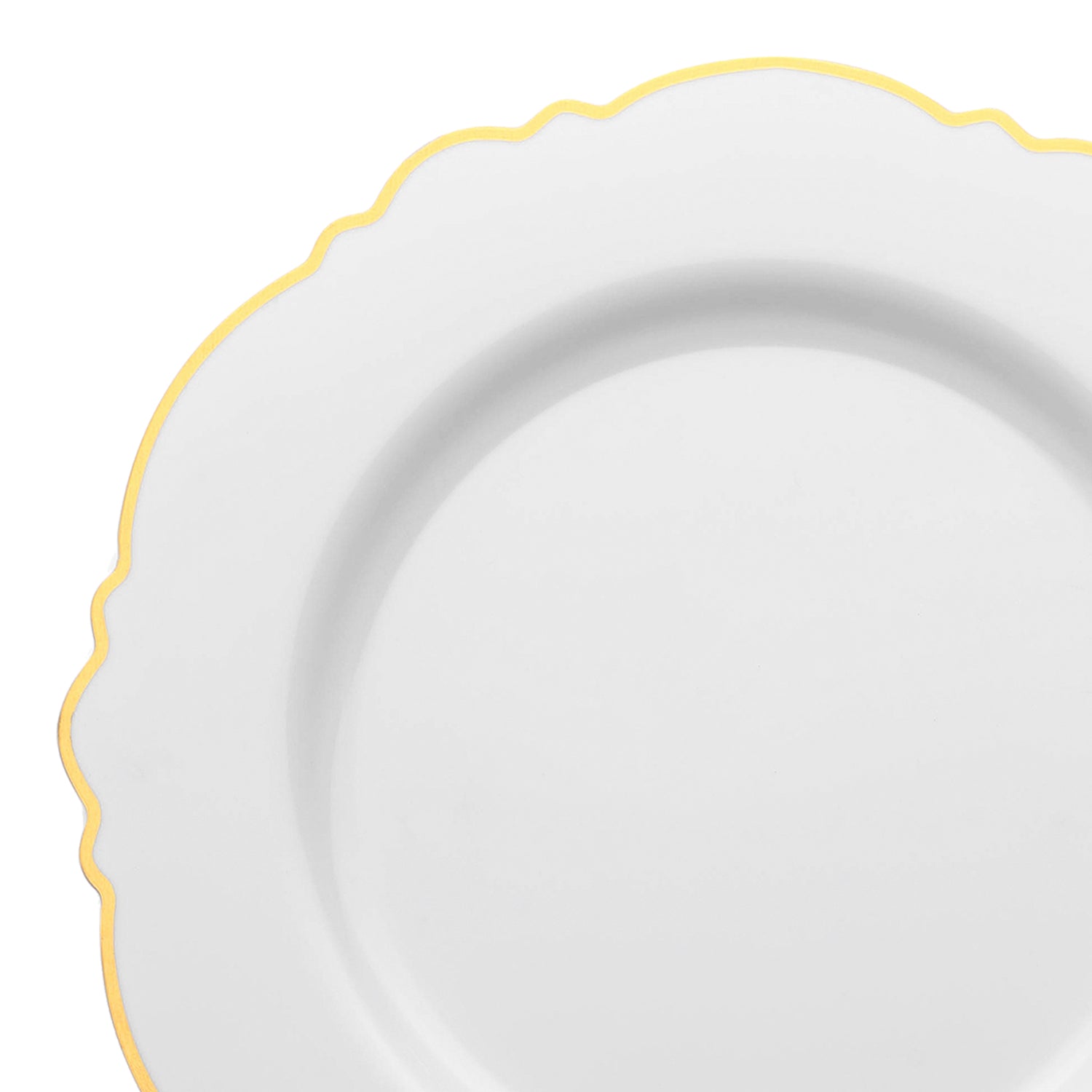 White with Gold Rim Round Blossom Disposable Plastic Appetizer/Salad Plates (7.5") | The Kaya Collection
