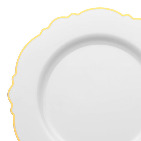 White with Gold Rim Round Blossom Disposable Plastic Appetizer/Salad Plates (7.5