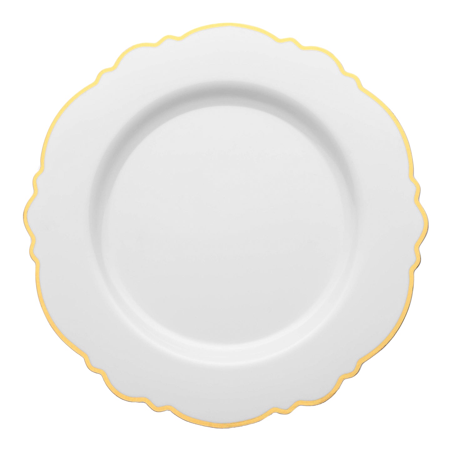 White with Gold Rim Round Blossom Disposable Plastic Appetizer/Salad Plates (7.5") | The Kaya Collection