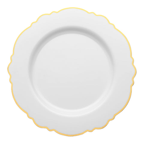 White with Gold Rim Round Blossom Disposable Plastic Appetizer/Salad Plates (7.5