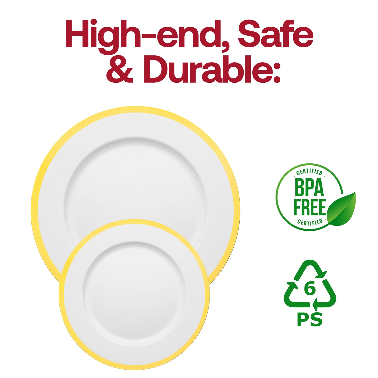 White with Gold Rim Round Plastic Charger Plates (13")