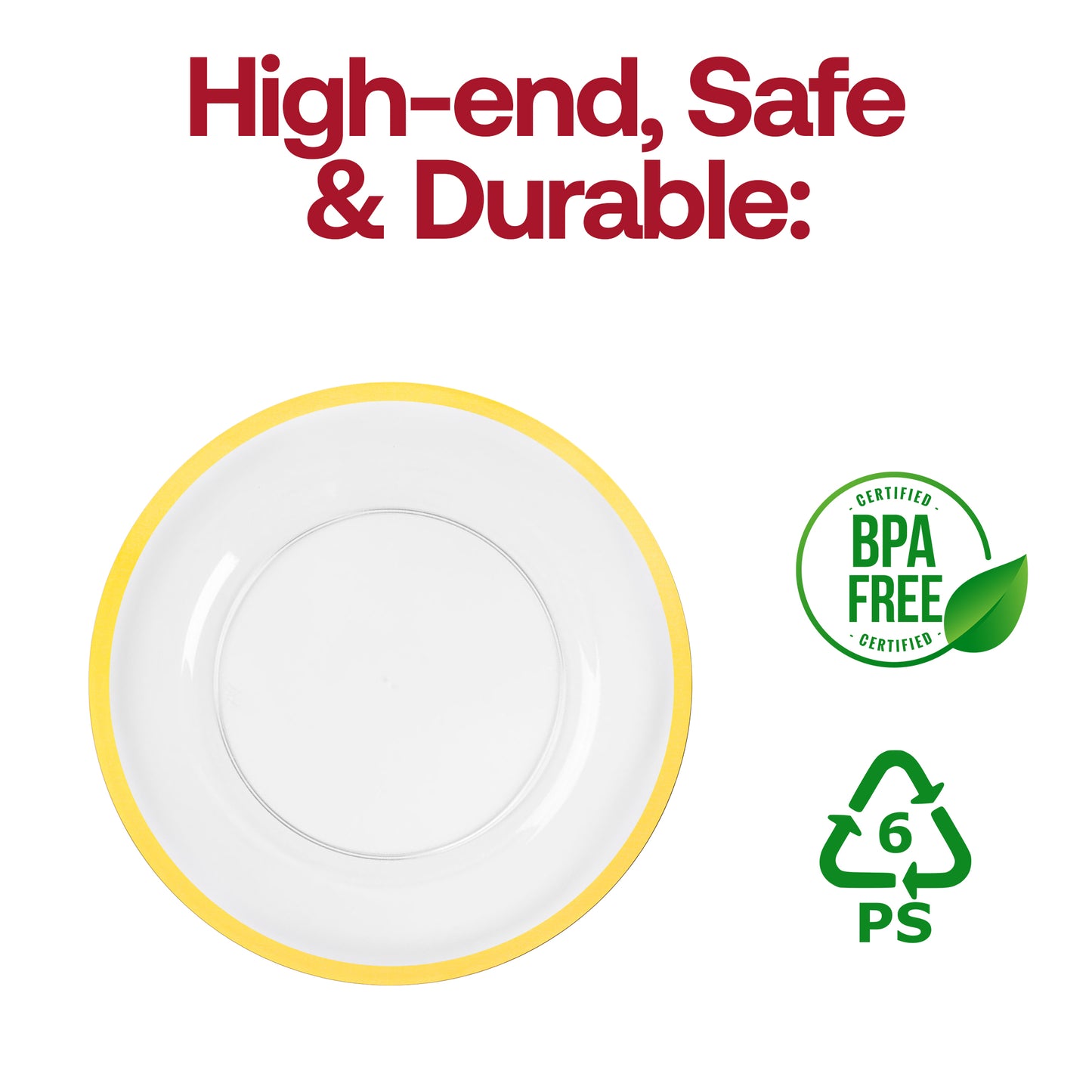 Clear with Gold Rim Round Plastic Charger Plates (13")