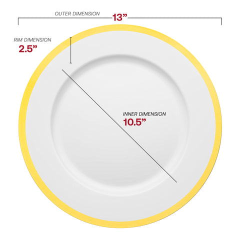 White with Gold Rim Round Plastic Charger Plates (13
