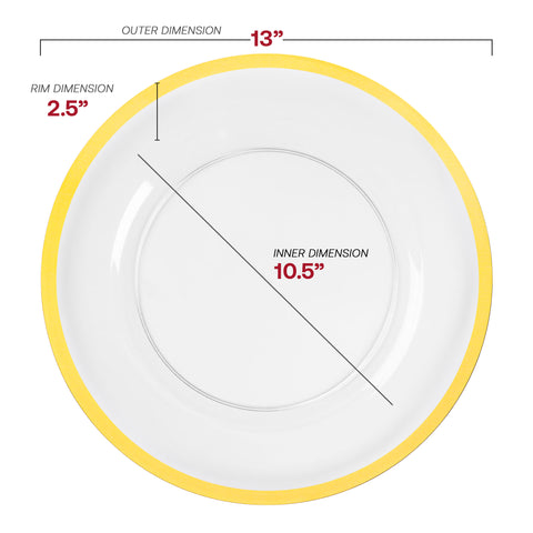 Clear with Gold Rim Round Plastic Charger Plates (13