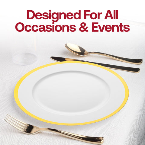 White with Gold Rim Round Plastic Charger Plates (13