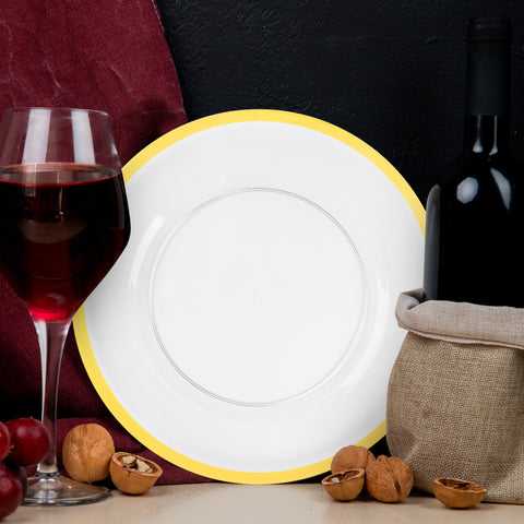 Clear with Gold Rim Round Plastic Charger Plates (13