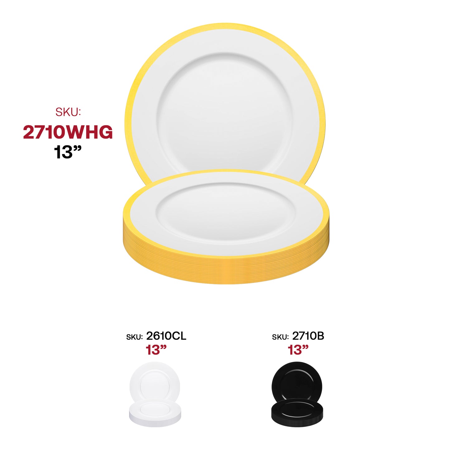 White with Gold Rim Round Plastic Charger Plates (13")