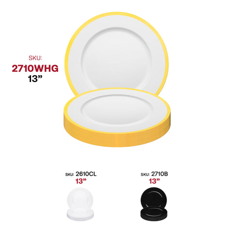 White with Gold Rim Round Plastic Charger Plates (13