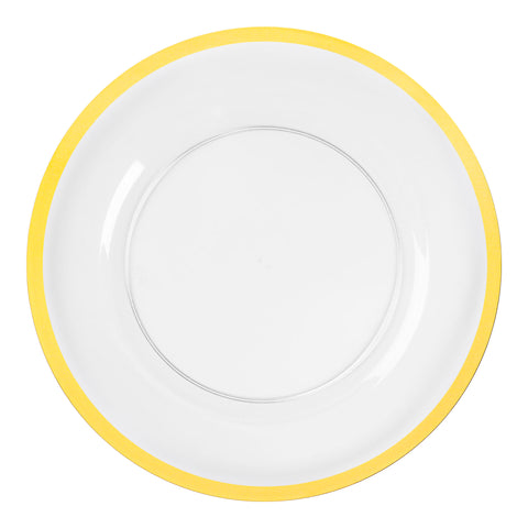 Clear with Gold Rim Round Plastic Charger Plates (13