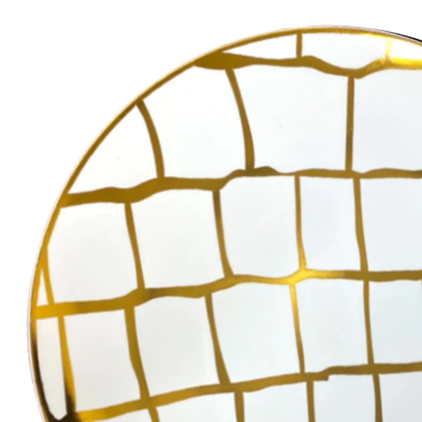 White with Gold Scales Pattern Round Disposable Plastic Dinner Plates (10.25") | The Kaya Collection