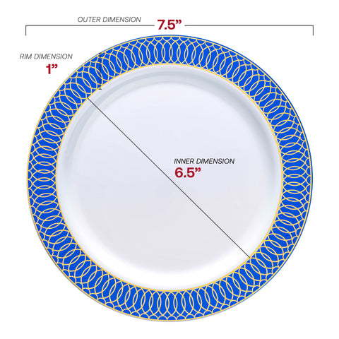 White with Gold Spiral on Blue Rim Plastic Appetizer/Salad Plates (7.5
