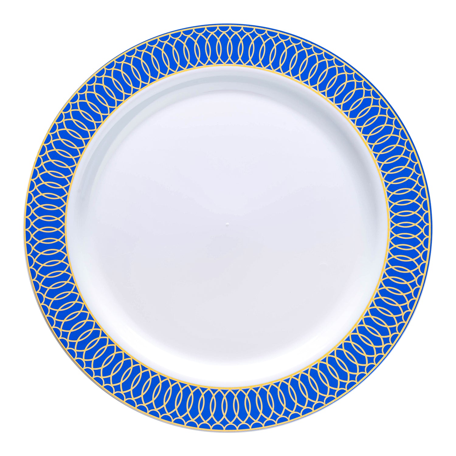 White with Gold Spiral on Blue Rim Plastic Appetizer/Salad Plates (7.5") | The Kaya Collection
