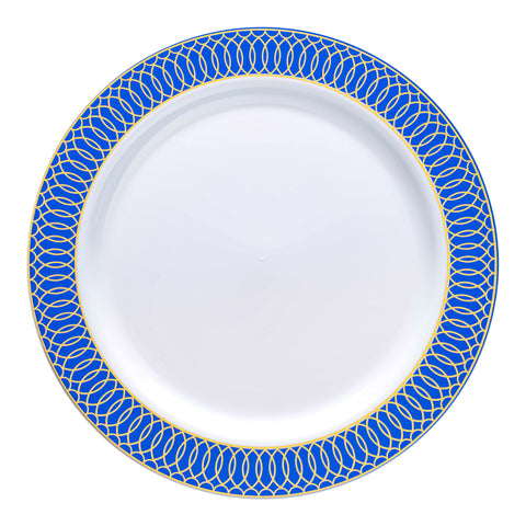 White with Gold Spiral on Blue Rim Plastic Appetizer/Salad Plates (7.5