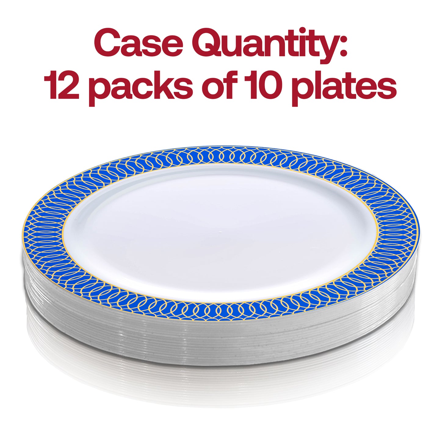 White with Gold Spiral on Blue Rim Plastic Dinner Plates (10.25") Quantity | The Kaya Collection