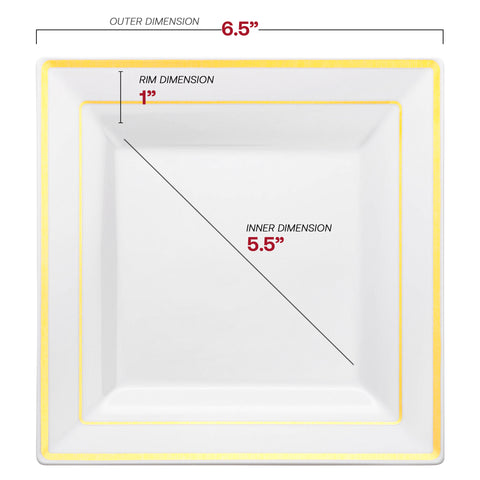 White with Gold Square Edge Rim Plastic Salad Plates (6.5