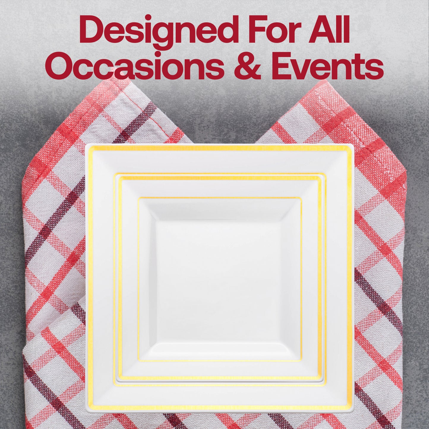 White with Gold Square Edge Rim Plastic Salad Plates (6.5")