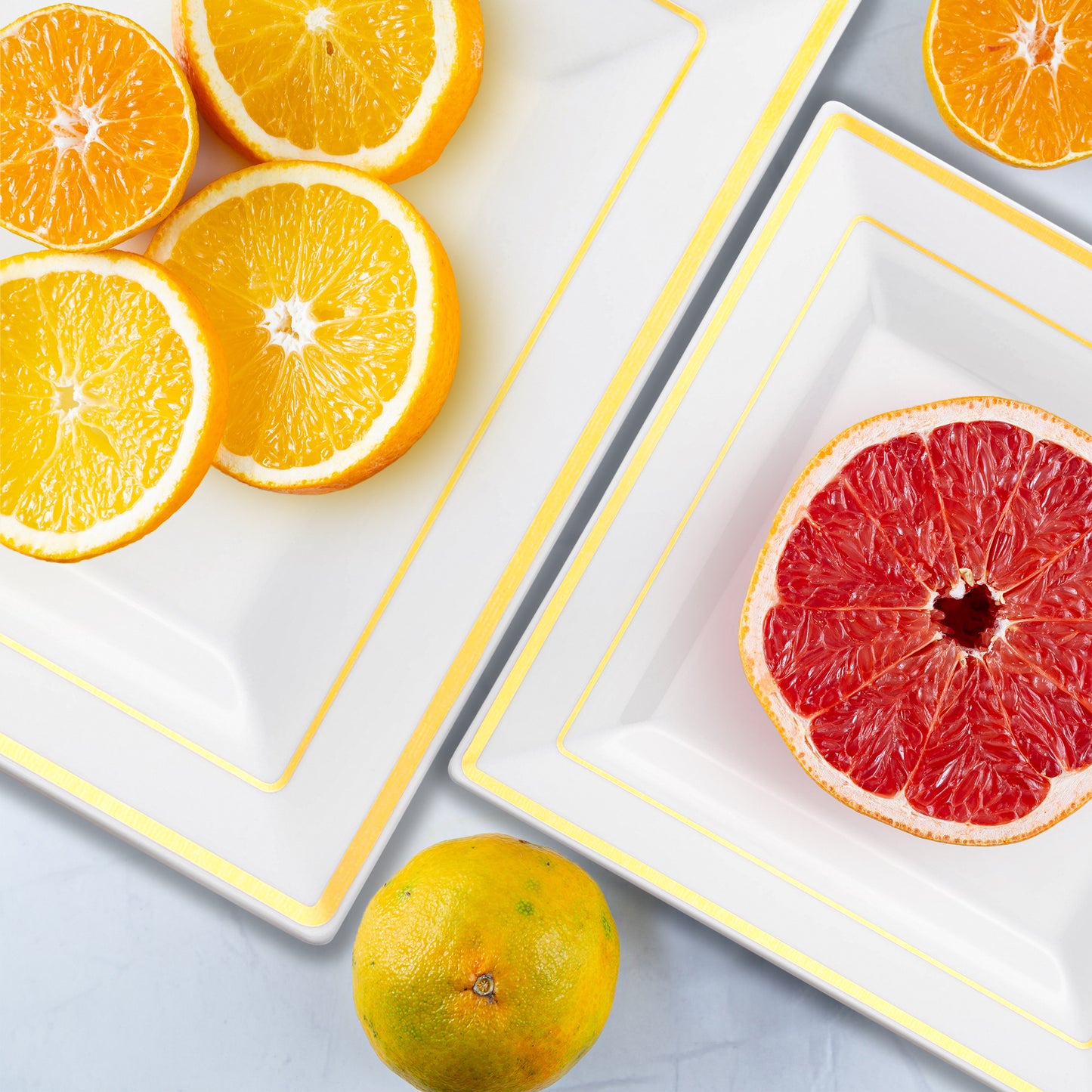 White with Gold Square Edge Rim Plastic Salad Plates (6.5")